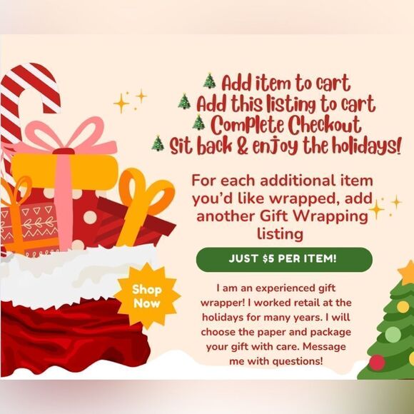 Gift Wrapping Service Add-on Only $5 Per Item Includes Paper, Bow, & Tag - Picture 2 of 3